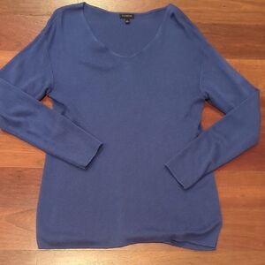 Talbots Blue V-Neck Light Weight Knit Top.Wity Side Slits